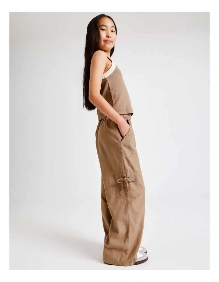Pull On Linen Cargo Pant in Brown image 3