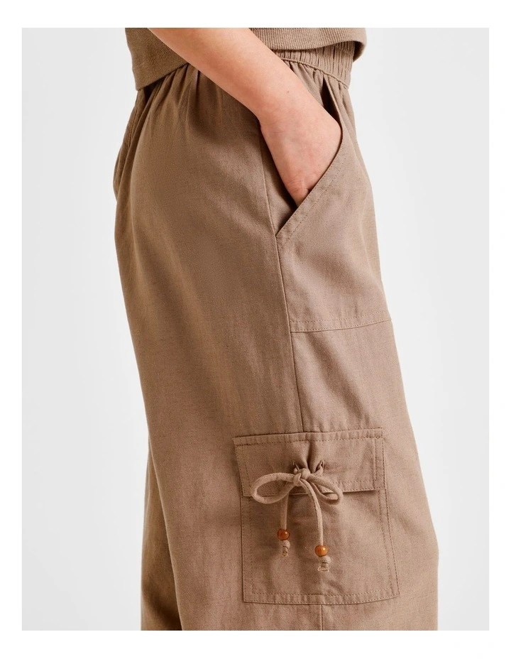 Pull On Linen Cargo Pant in Brown image 4