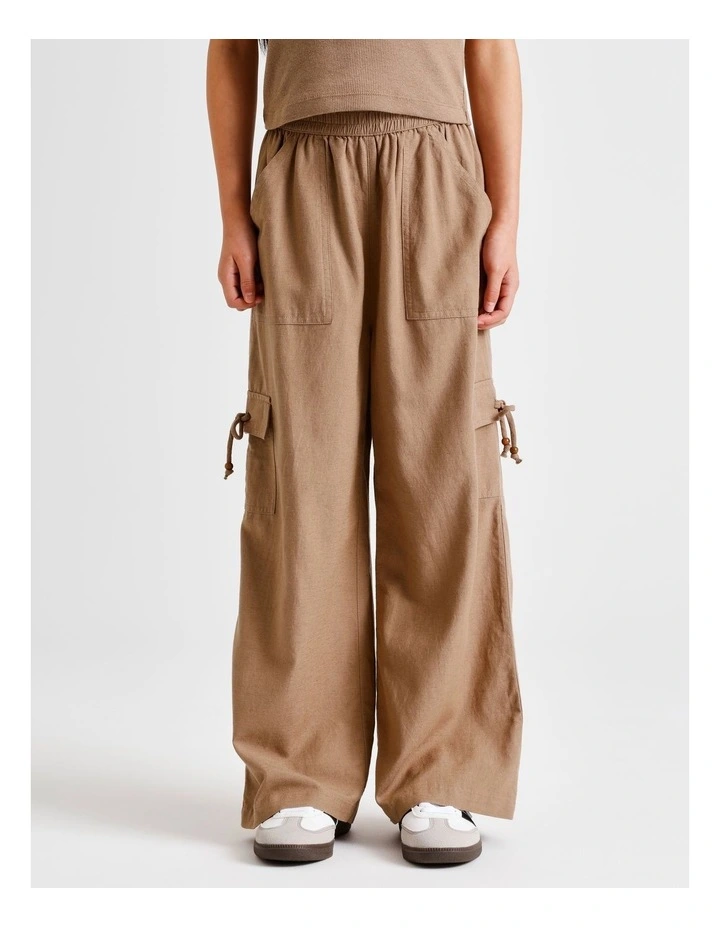 Pull On Linen Cargo Pant in Brown image 5
