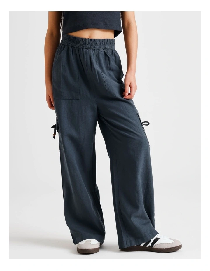 Pull On Linen Cargo Pant in Navy image 2