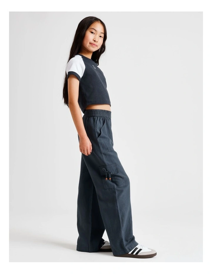 Pull On Linen Cargo Pant in Navy image 3