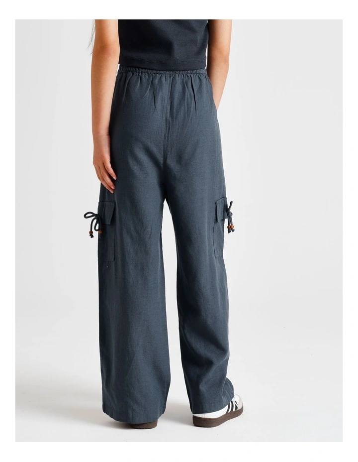 Pull On Linen Cargo Pant in Navy image 5