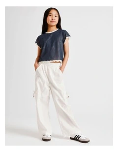 Pull On Linen Cargo Pant in White