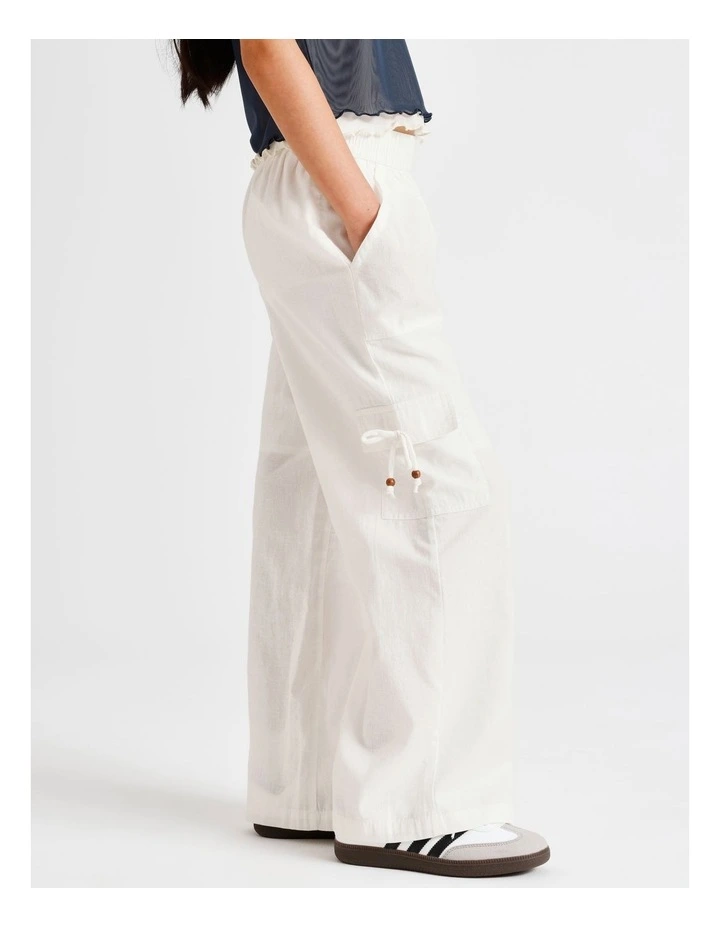 Pull On Linen Cargo Pant in White image 2