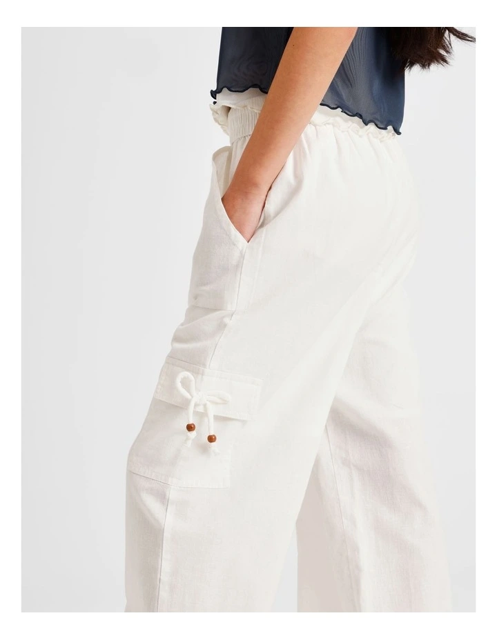 Pull On Linen Cargo Pant in White image 3