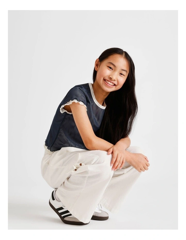 Pull On Linen Cargo Pant in White image 4