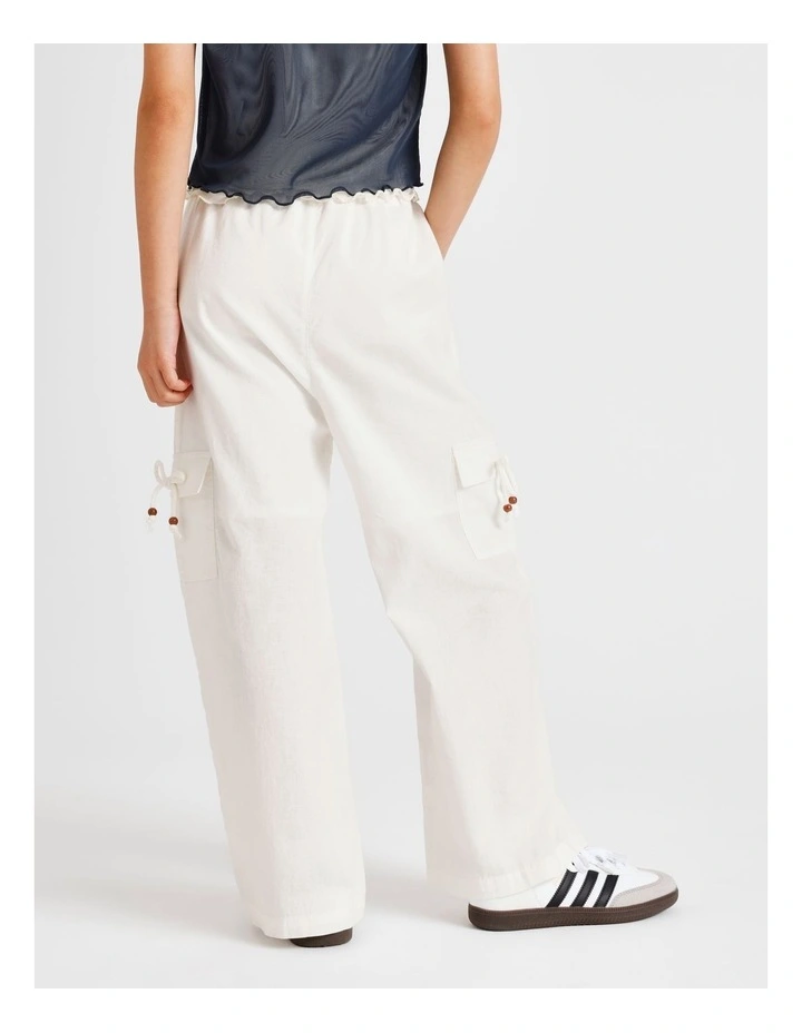Pull On Linen Cargo Pant in White image 5