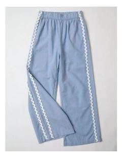 Linen Pant with Side Stripe in Light Blue