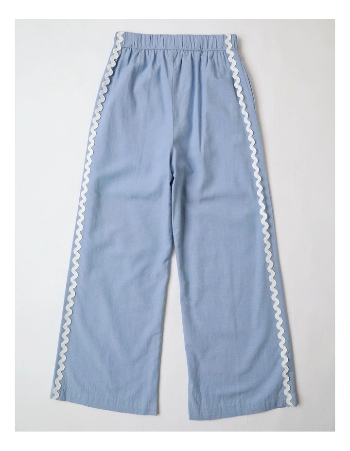Linen Pant with Side Stripe in Light Blue image 3