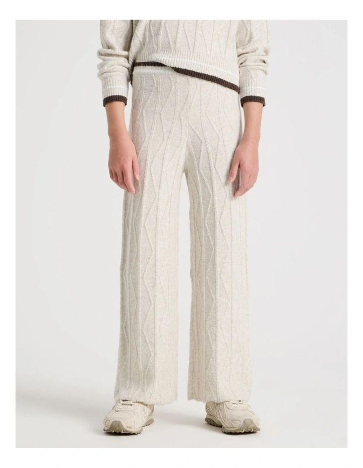 Cable Knit Wide Leg Pants in Oat Marle image 2