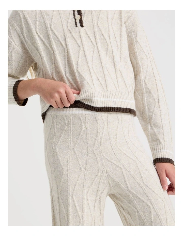 Cable Knit Wide Leg Pants in Oat Marle image 3