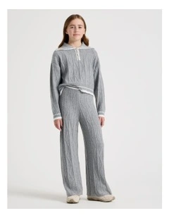 Cable Knit Wide Leg Pants in Grey Marle