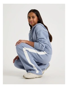 Knitted Wide Leg Pant in Blue