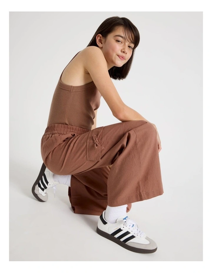 Sunday Club Pull On Linen Blend Cargo Pants in Brown image 1