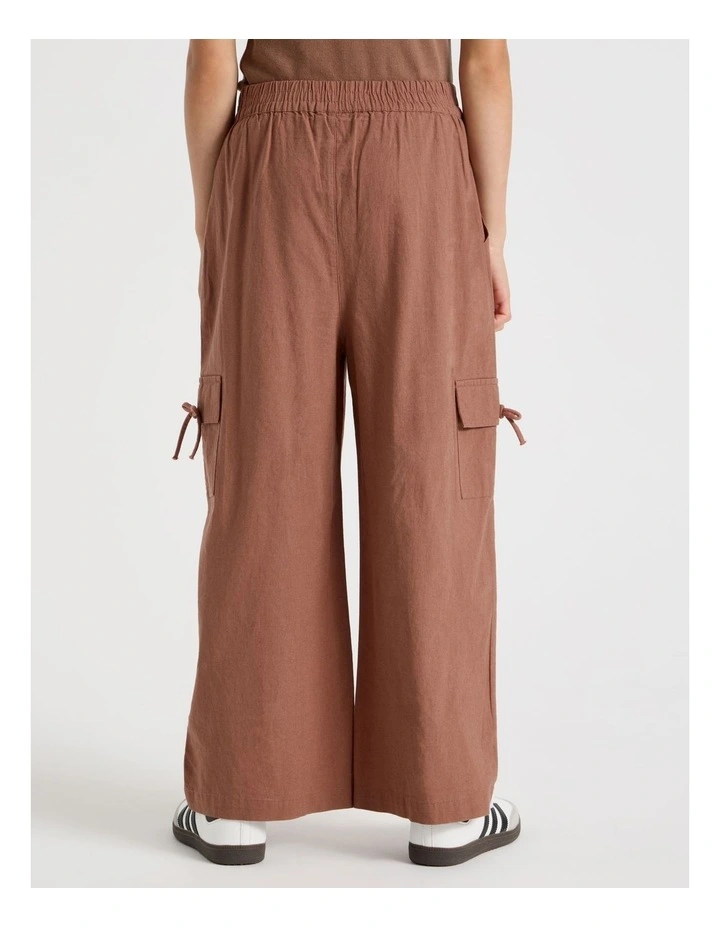 Sunday Club Pull On Linen Blend Cargo Pants in Brown image 5