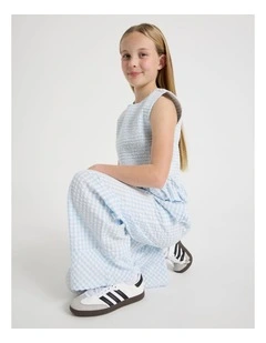 Wide Leg Seersucker Pants in Light Blue