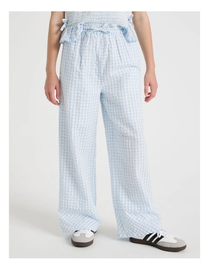 Wide Leg Seersucker Pants in Light Blue image 2
