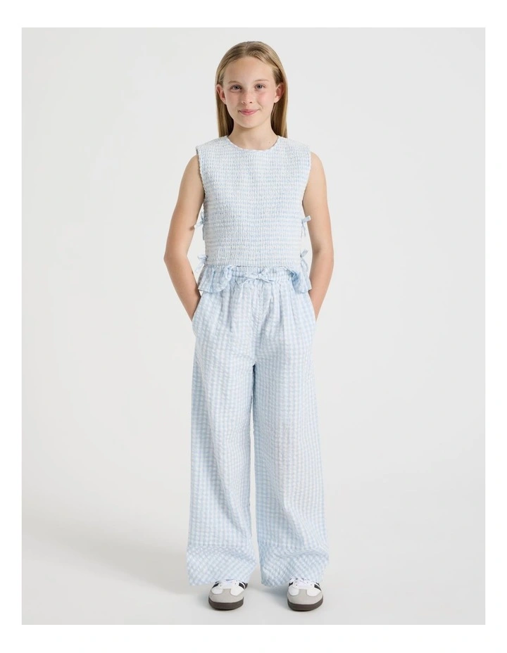 Wide Leg Seersucker Pants in Light Blue image 3