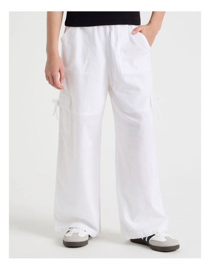 Sunday Club Pull On Linen Blend Cargo Pants in White image 1