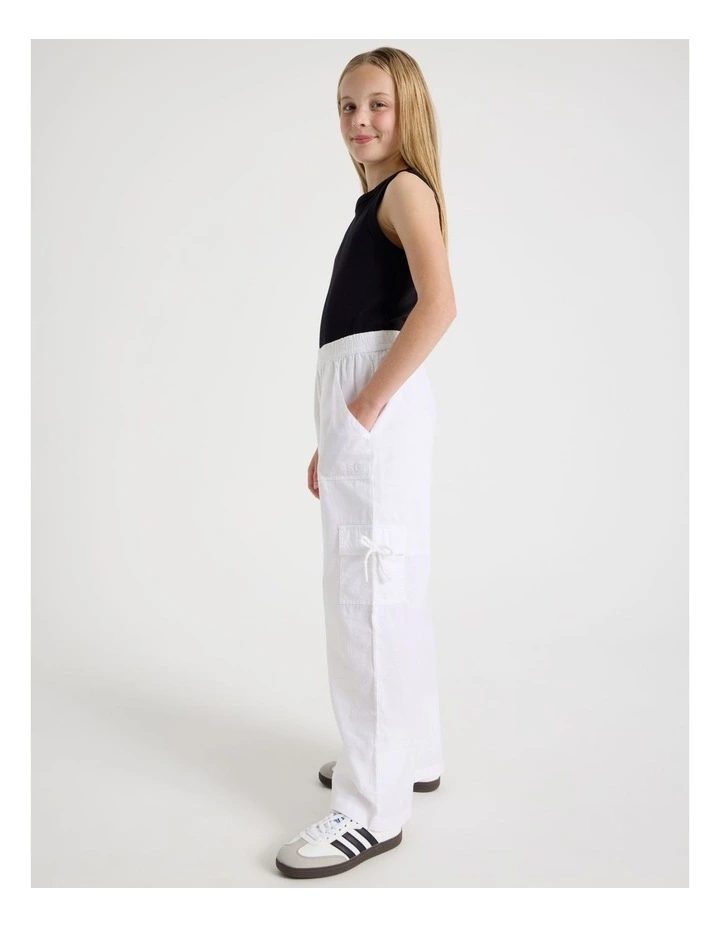 Sunday Club Pull On Linen Blend Cargo Pants in White image 2