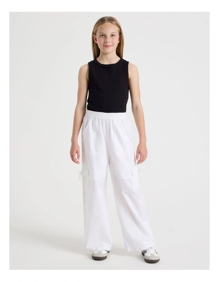Sunday Club Pull On Linen Blend Cargo Pants in White image 3