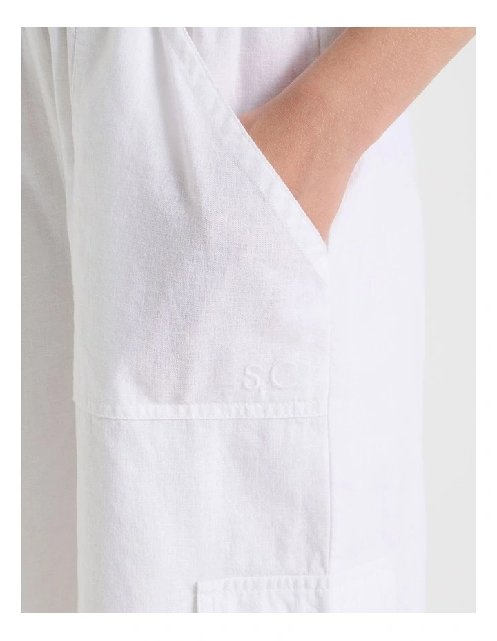 Sunday Club Pull On Linen Blend Cargo Pants in White image 4