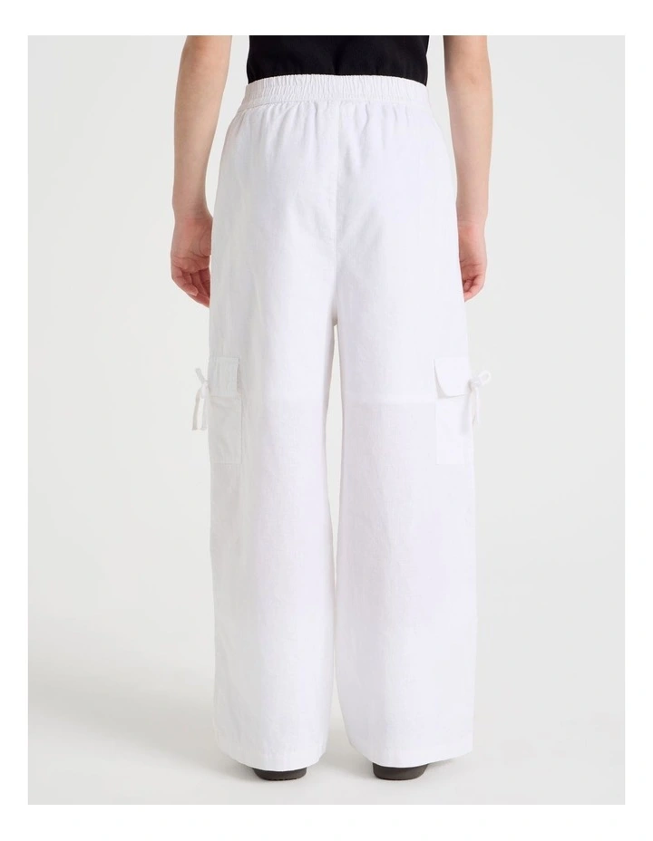 Sunday Club Pull On Linen Blend Cargo Pants in White image 5