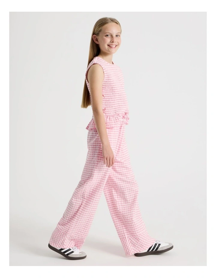 Wide Leg Seersucker Pants in Pink image 1
