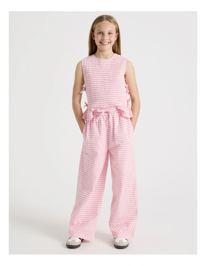 Wide Leg Seersucker Pants in Pink image 3