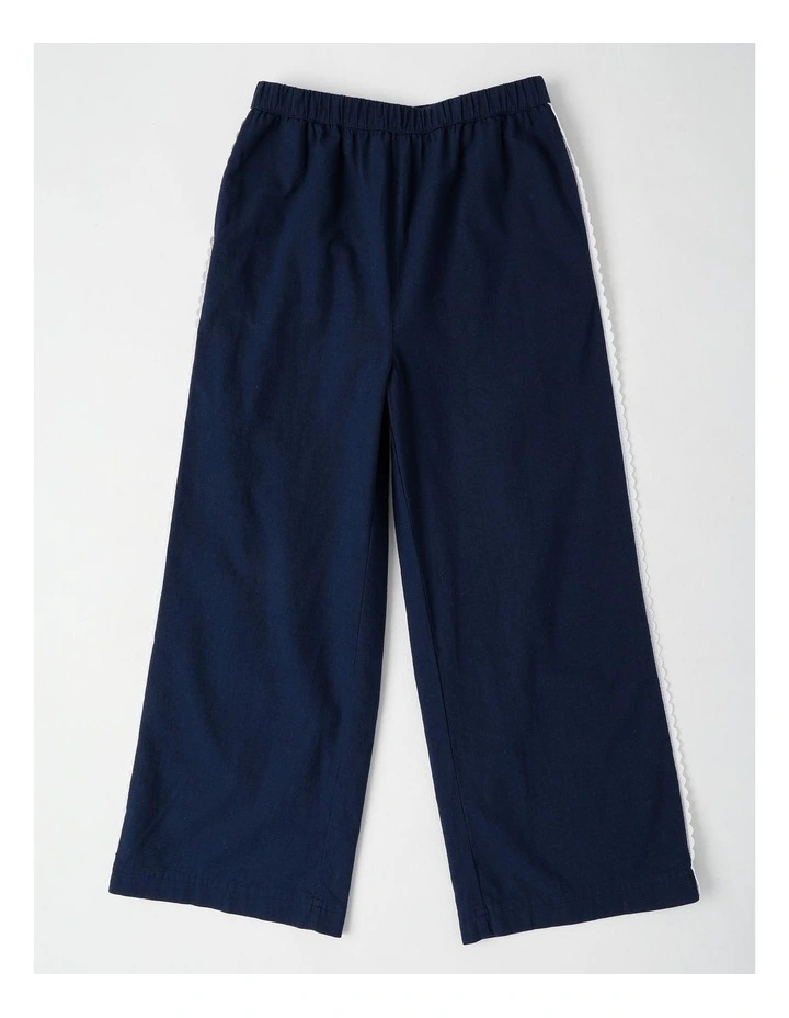 Wide Leg Pants with Lace Side Detail in Navy image 1