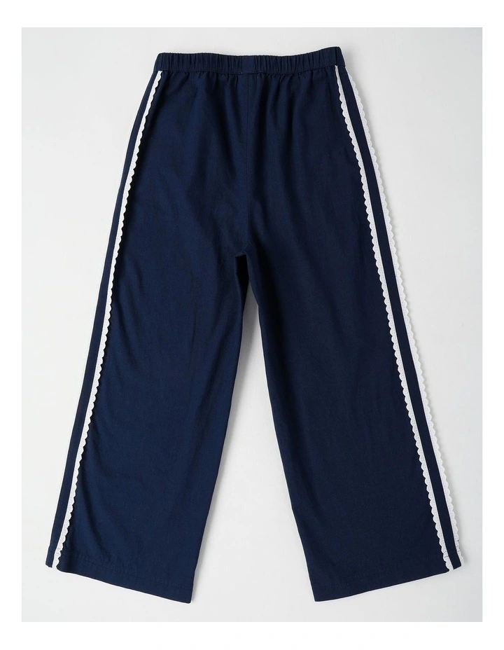 Wide Leg Pants with Lace Side Detail in Navy image 3