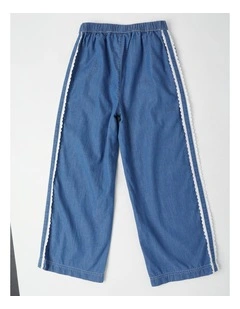Wide Leg Pants with Lace Side Detail in Denim