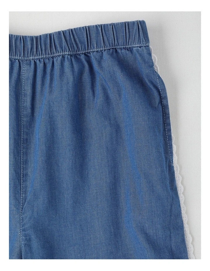 Wide Leg Pants with Lace Side Detail in Denim image 2