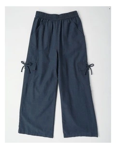Sunday Club Pull On Linen Blend Cargo Pants in Navy