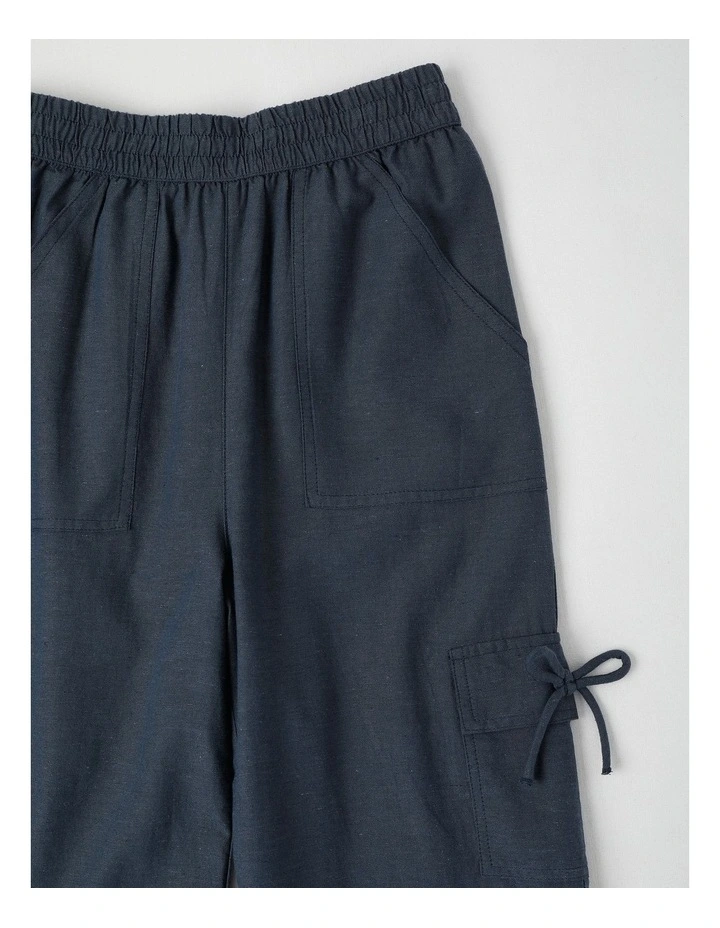 Sunday Club Pull On Linen Blend Cargo Pants in Navy image 2