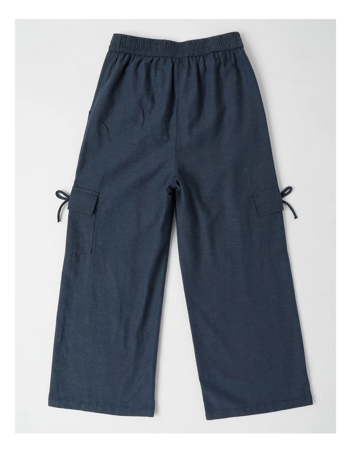 Sunday Club Pull On Linen Blend Cargo Pants in Navy image 3