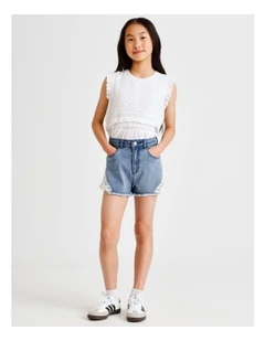 Sabrina Lace Trim Denim Short in Dark Wash