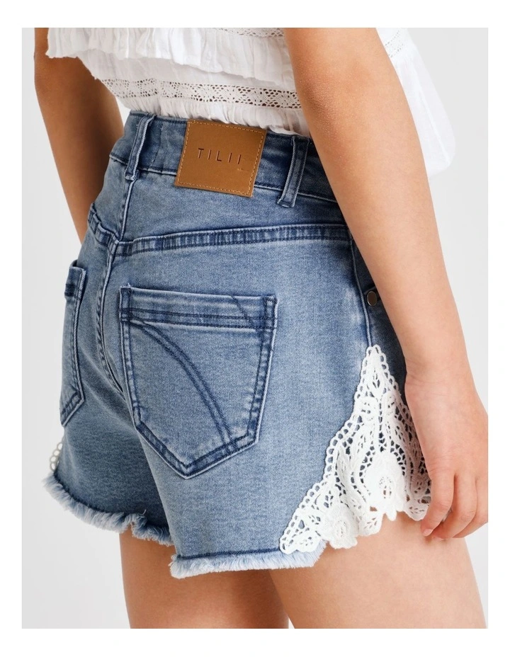 Sabrina Lace Trim Denim Short in Dark Wash image 2
