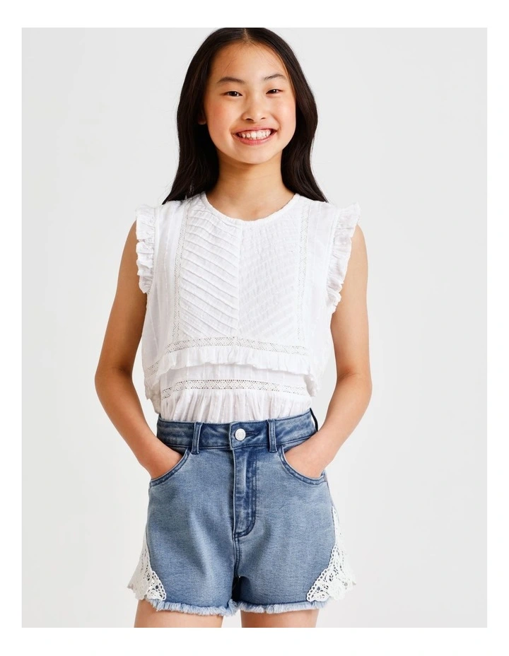 Sabrina Lace Trim Denim Short in Dark Wash image 3