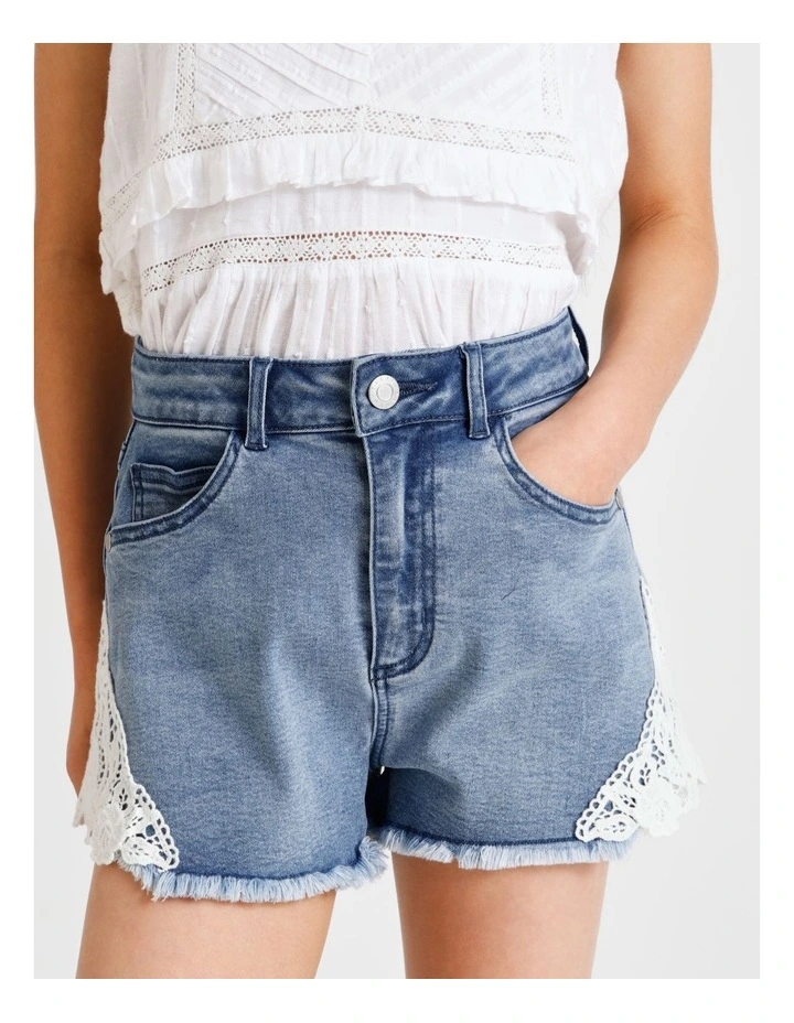 Sabrina Lace Trim Denim Short in Dark Wash image 5