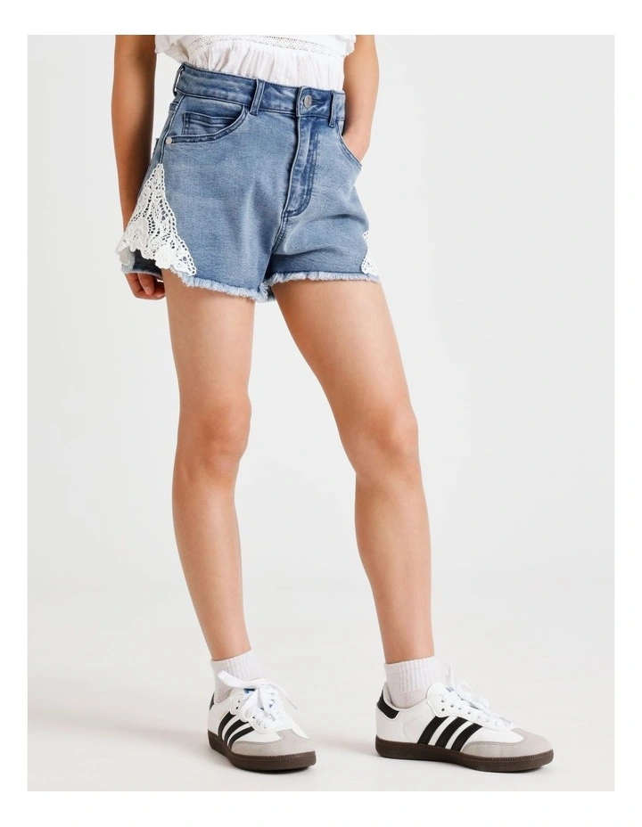 Sabrina Lace Trim Denim Short in Dark Wash image 6