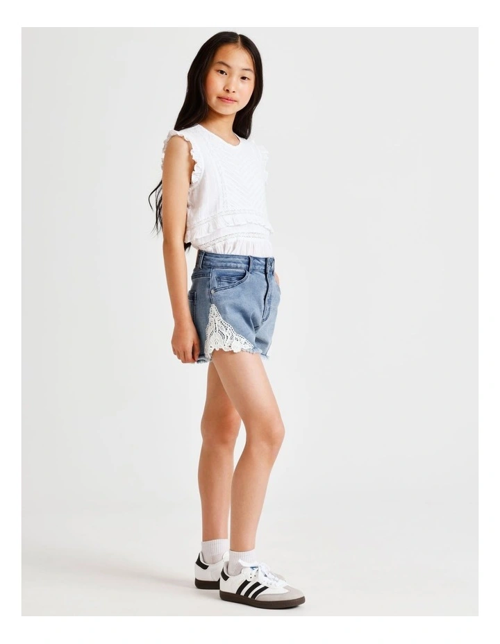 Sabrina Lace Trim Denim Short in Dark Wash image 7