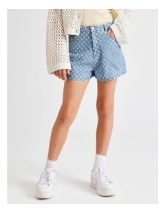 Chambray Embroidery Jort in Light Wash