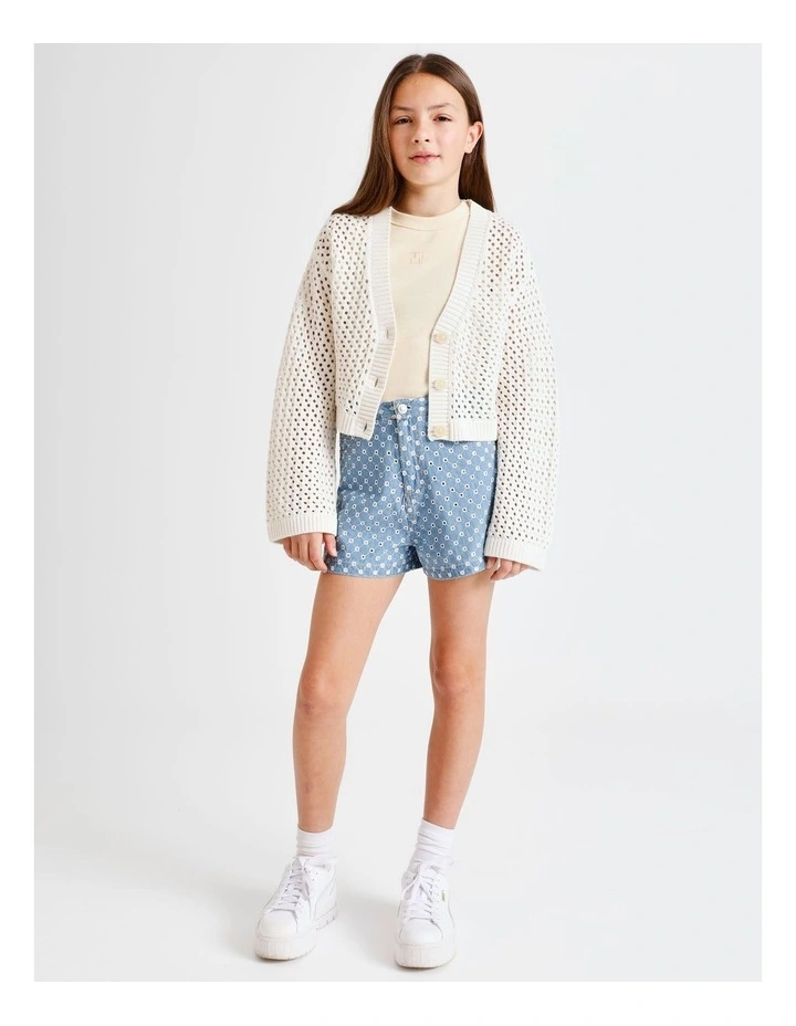 Chambray Embroidery Jort in Light Wash image 2