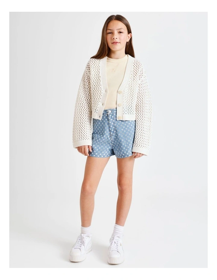 Chambray Embroidery Jort in Light Wash image 2