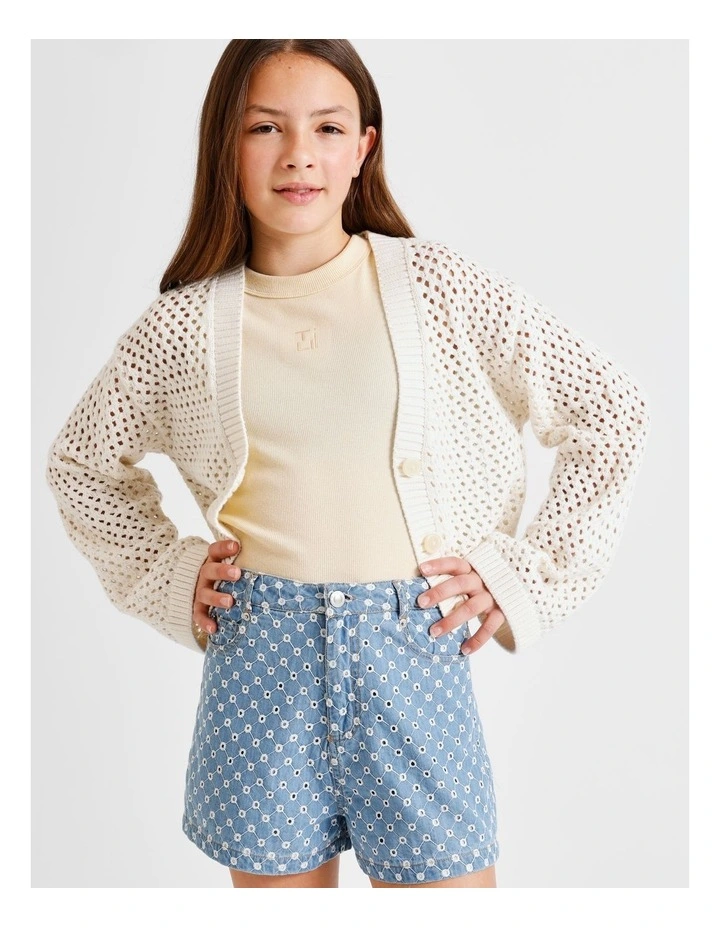 Chambray Embroidery Jort in Light Wash image 3