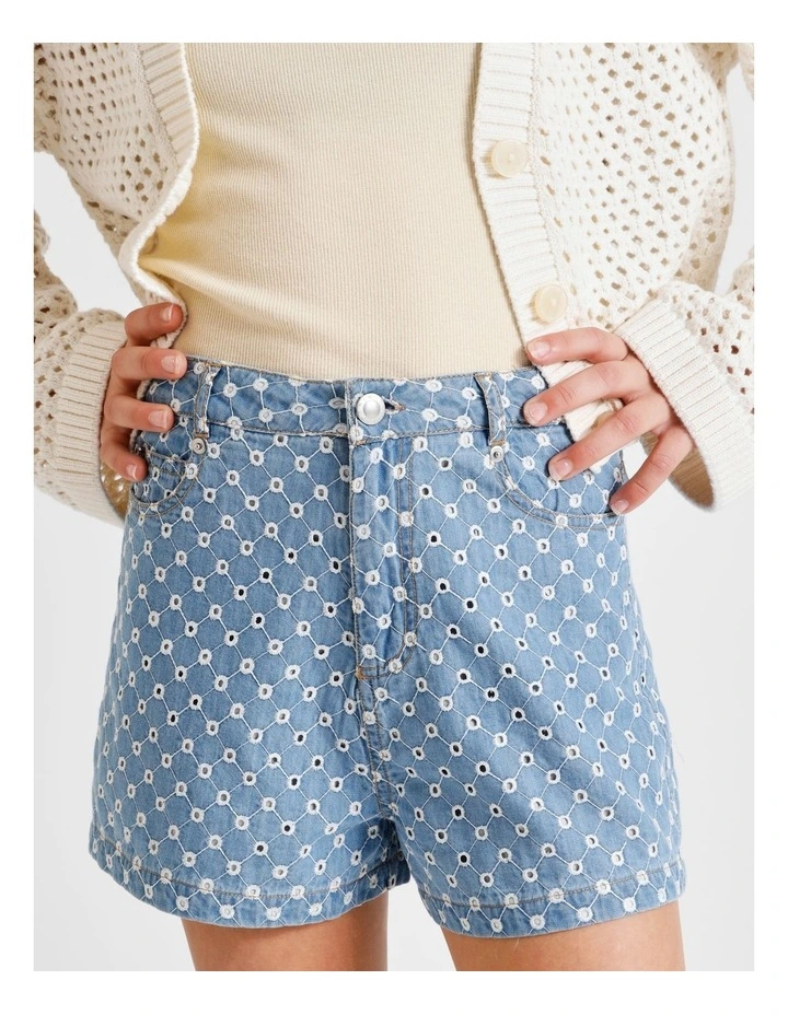 Chambray Embroidery Jort in Light Wash image 4