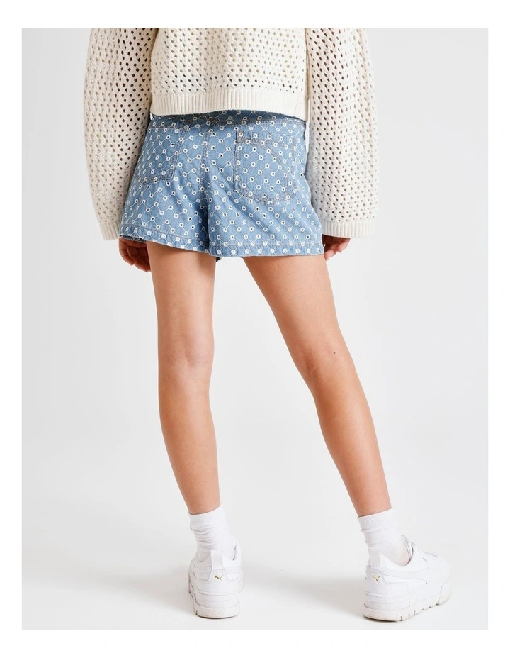 Chambray Embroidery Jort in Light Wash image 5
