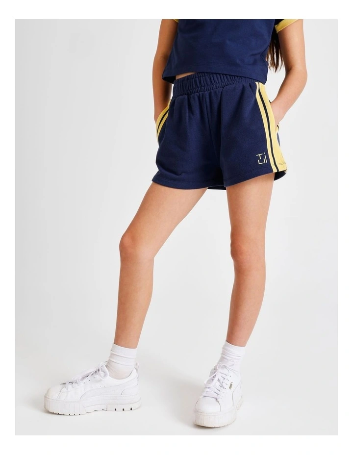 Sweat Short in Navy with Yellow Side Stripe image 2