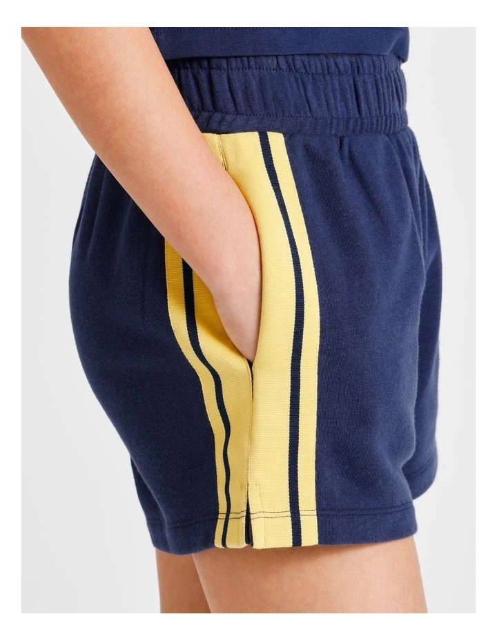 Sweat Short in Navy with Yellow Side Stripe image 5